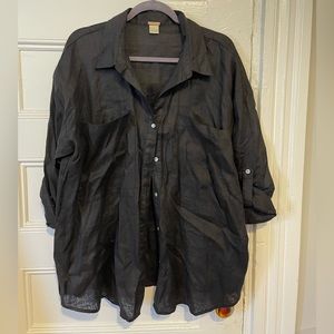 Black linen Magashoni pocket button down shirt